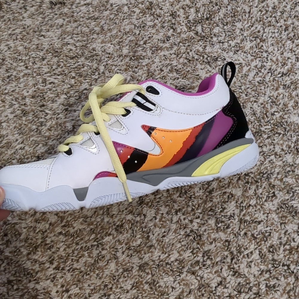 Es Symbol Puffy White Purple Skate Sneakers with Yellow Laces 90s Y2K - Picture 7 of 10